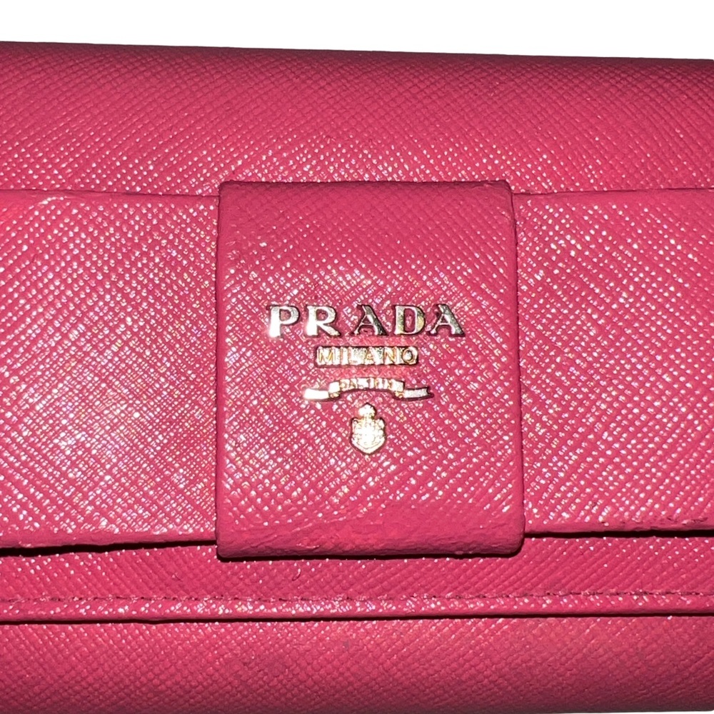 Prada Saffiano Lux Bow Flap Leather Wallet - Peonia Pink - Picture 3 of 16